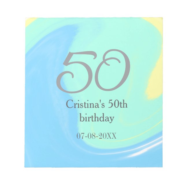 Bloc De Notas Gris verde azul 50 cumpleaños añadir fecha retro (Frente)