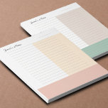 Bloc De Notas Guay Custom Name Modern Beige Sand Peach<br><div class="desc">Este fresco y moderno bloc de notas de bloque de color con nombre personalizado, presenta un fondo de tres colores alineado en blanco, rojizo y beige. Hay espacio de fechas y una opción de personalización de nombres personalizada. Cada uno de los bloques de color ayuda a priorizar y organizar notas....</div>