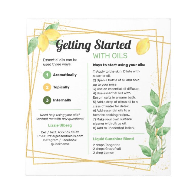 Bloc De Notas Guía de inicio de Lemons & Leaves Essential Oils (Frente)