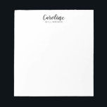 Bloc De Notas Guión minimalista moderno blanco negro personaliza<br><div class="desc">Nota personalizada con una simple tipografía estética minimalista moderna de escritura en blanco y negro.</div>