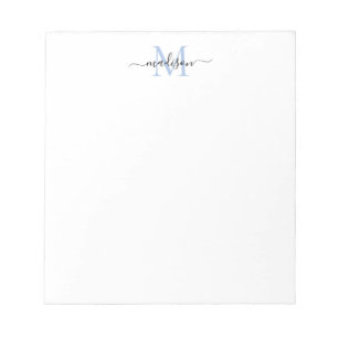 Bloc De Notas Guión moderno de Moda Girly Monograma azul turbio