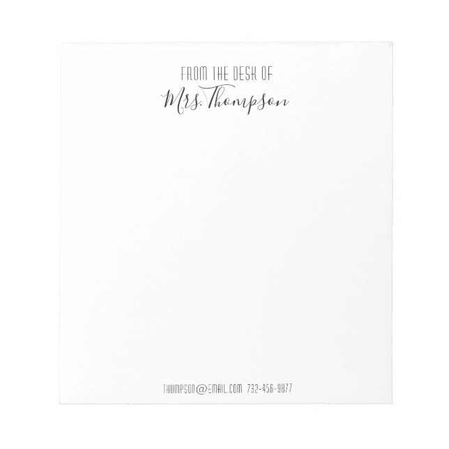 Bloc De Notas Guión Moderno De Nombre Negro De La Escritorio Del (Frente)