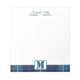 Bloc De Notas Guión personalizado Celadon Blue Plaid Tartán Mono