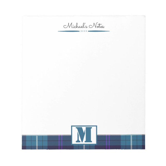 Bloc De Notas Guión personalizado Celadon Blue Plaid Tartán Mono (Frente)