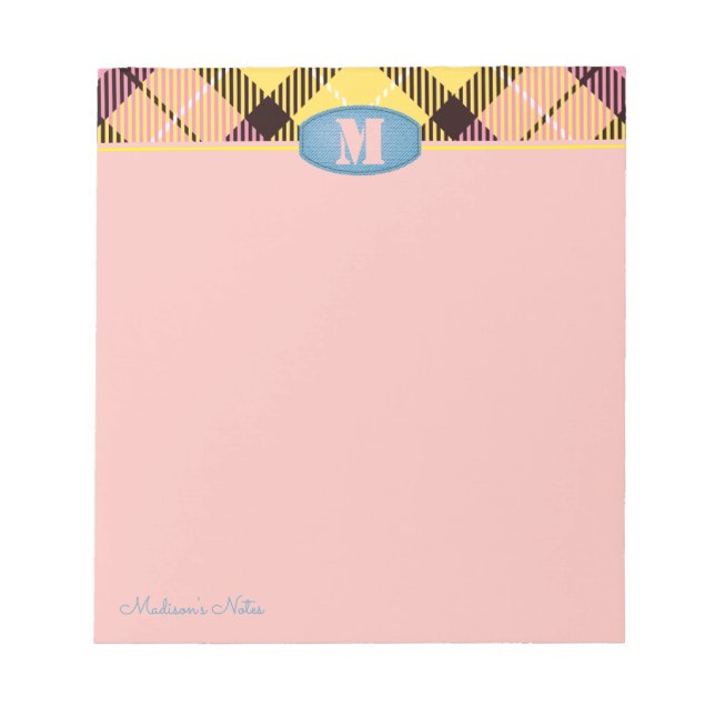 Bloc De Notas Guión Personalizado moderno Monograma Tartán Jeans (Frente)