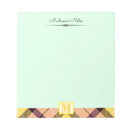 Bloc De Notas Guión Personalizado Tartán amarillo rosa Monograma