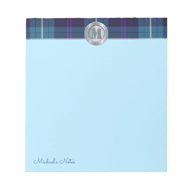 Bloc De Notas Guión personalizado Tartán Monograma de acero metá (Frente)