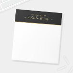 Bloc De Notas Guión profesional moderno<br><div class="desc">Nota profesional moderna con nombre en estilo de letra de escritura moderna de oro con texto personalizado en oro sans modernos estilo de letra serif, en negro con borde superior de banda dorada, sobre fondo blanco. Atención: Los detalles del Relieve metalizado se simulan en la obra. Este producto no contará...</div>