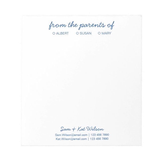 Bloc De Notas  Guión sencillo azul marino de los padres de  (Frente)