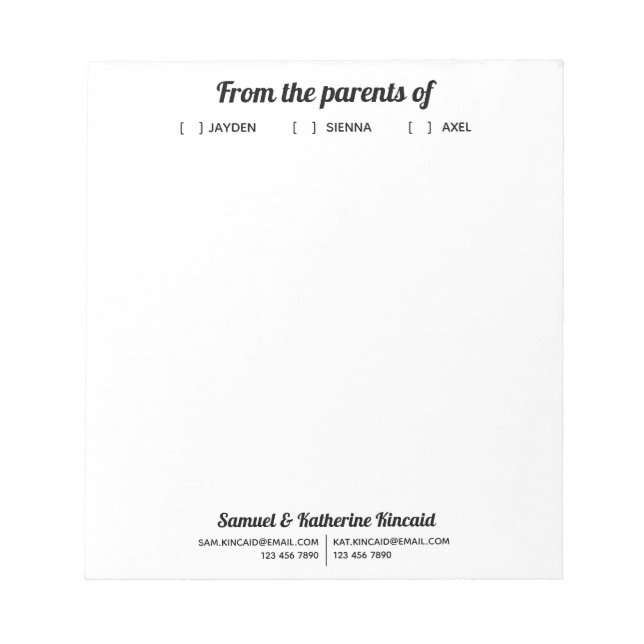 Bloc De Notas Guión Simple Moderno De Los Padres De  (Frente)