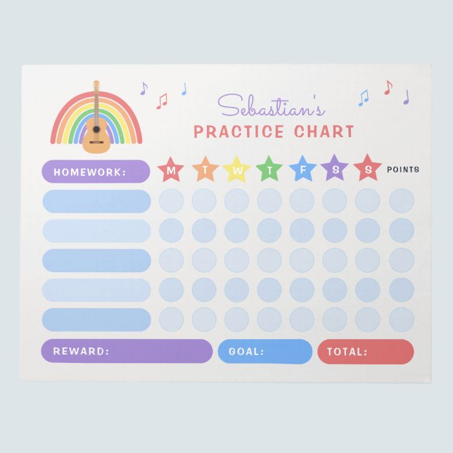 Bloc De Notas Guitar Practice Music Notes Rainbow Reward Chart (Subido por el creador)