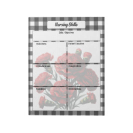 Bloc De Notas Habilidades de Gingham_ Enfermería floral negra y 
