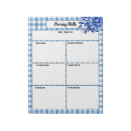 Bloc De Notas Habilidades de la floral azul Gingham_ Enfermería