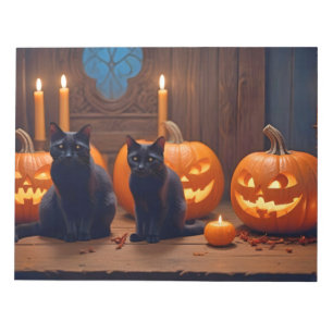 Bloc De Notas Halloween Calabazas Gato Cute Festividad Mágica
