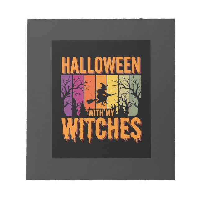 Bloc De Notas Halloween Con Mis Brujas Puesta De Sol Retro (Frente)