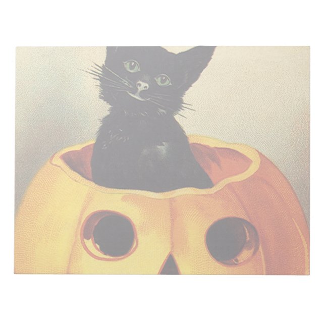 Bloc De Notas Halloween con moras de Ellen Clapsaddle, gato vint (Frente)