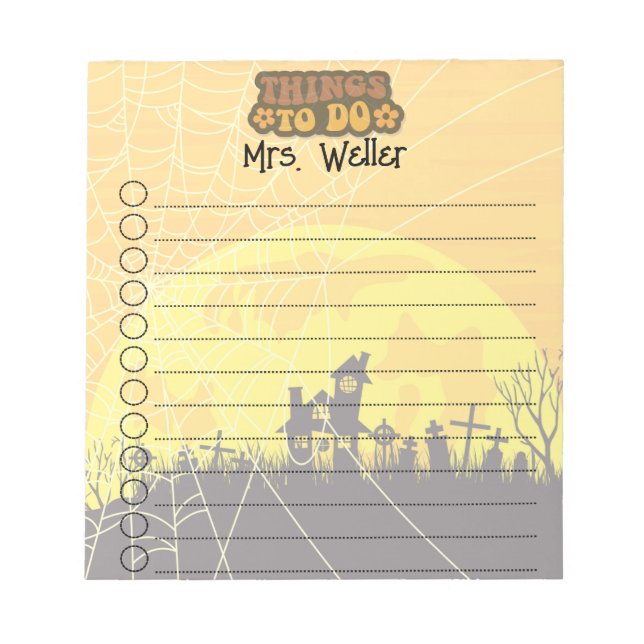 Bloc De Notas Halloween obsesionada casa con trabajo personaliza (Frente)