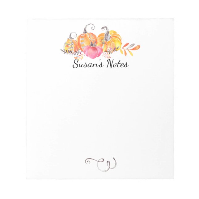 Bloc De Notas Halloween Otoño Caída Calabazas Paint Watercolor (Frente)