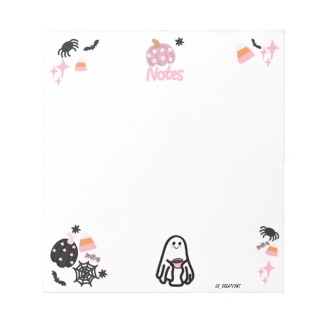 Bloc De Notas Halloween rosa en blanco (Frente)