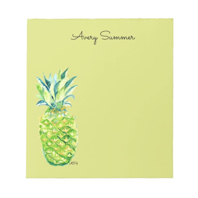 Bloc De Notas Hand-Painted Pineapple Green Grocery List       (Frente)