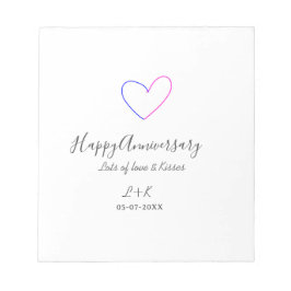 Bloc De Notas Happy anniversary pink blue heart name date simple
