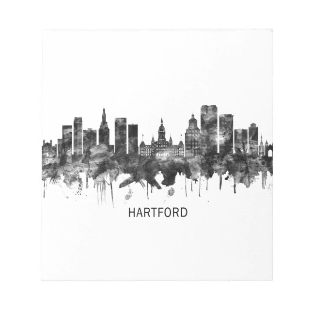 Bloc De Notas Hartford Connecticut Skyline BW (Frente)