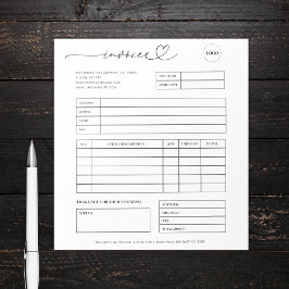Bloc De Notas Heart Script Custom Small Business Invoice Receipt