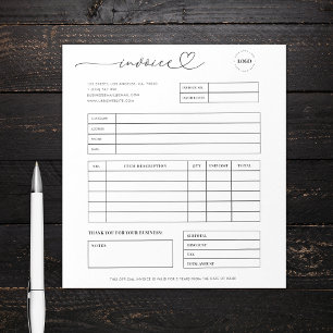 Bloc De Notas Heart Script Custom Small Business Invoice Receipt