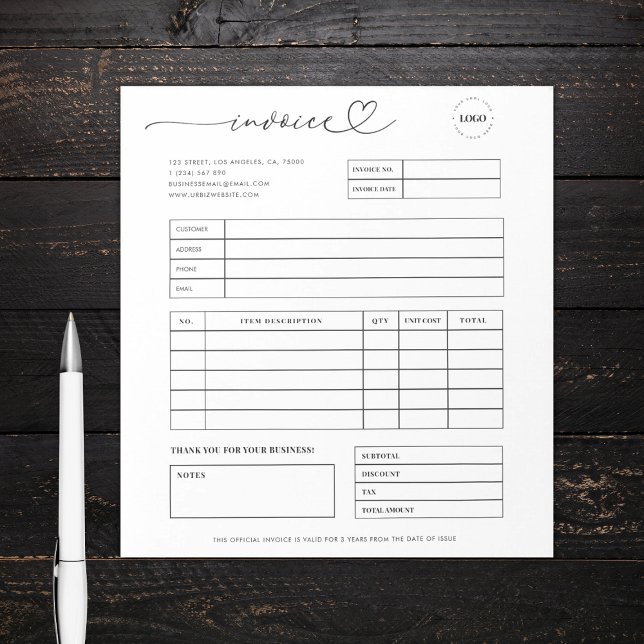 Bloc De Notas Heart Script Custom Small Business Invoice Receipt (Subido por el creador)
