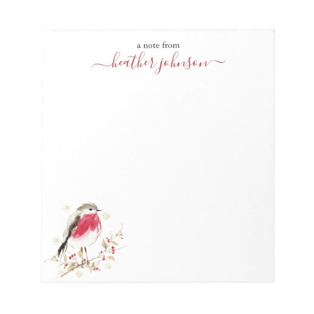 Bloc De Notas Hearthlight Notes Winter Robin Bird Personalized (Frente)