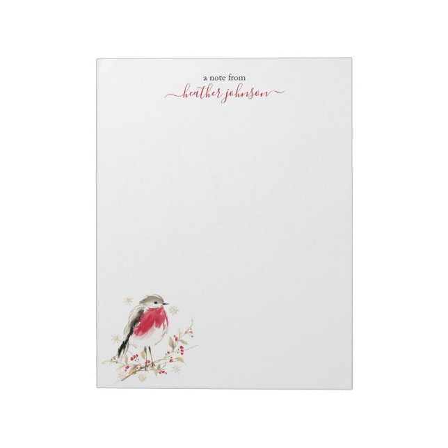Bloc De Notas Hearthlight Notes Winter Robin Bird Personalized (Lado Izquierdo)