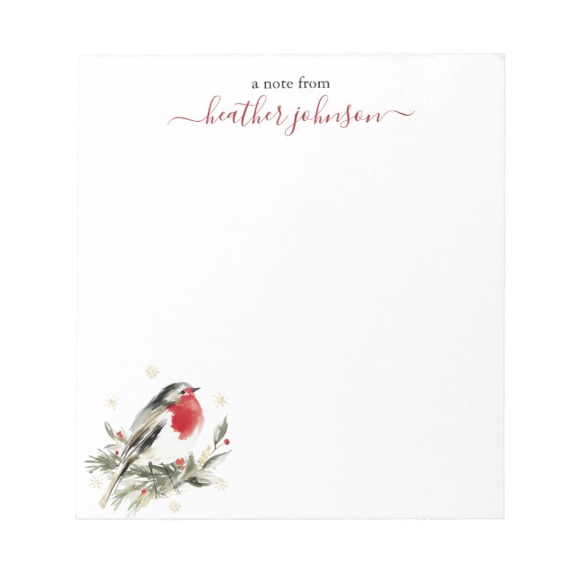 Bloc De Notas Hearthlight Notes Winter Robin Bird Personalized (Frente)