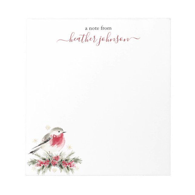 Bloc De Notas Hearthlight Notes Winter Robin Bird Personalized (Frente)