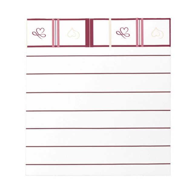 Bloc De Notas Hearts Lined Notepad – Whimsical Burgundy Design (Frente)