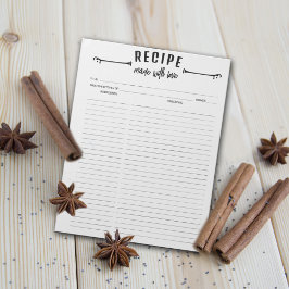 Bloc De Notas Hecho con amor Minimalistas recetas culinarias Not