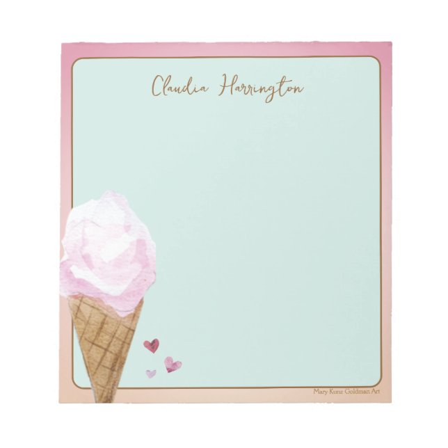 Bloc De Notas Helado de Fresa a la Acuarela Verde Menta (Frente)