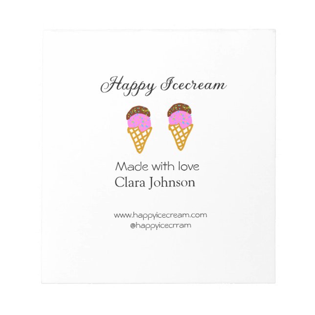 Bloc De Notas Helado Feliz agregar nombre sitio web redes social (Frente)