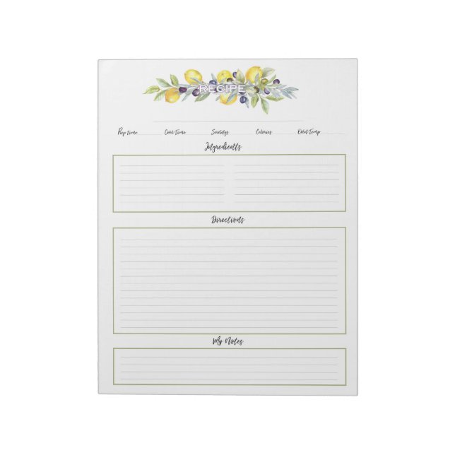Bloc De Notas Herbs Lemons Botánica Receta Organizador Páginas (Lado Izquierdo)