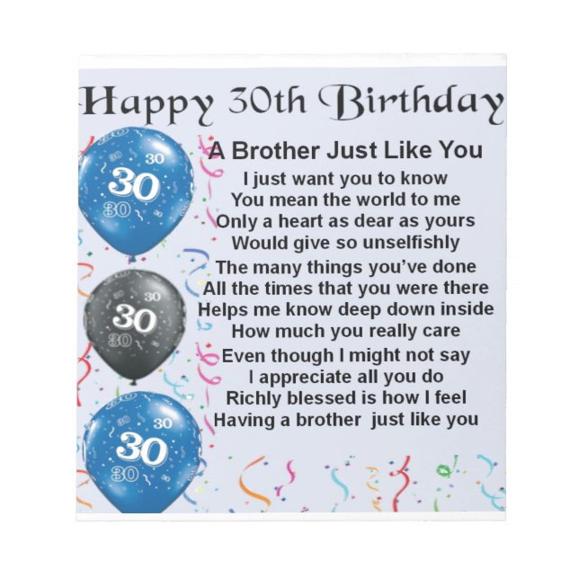 Bloc De Notas Hermano Poema 30 Cumpleaños (Frente)