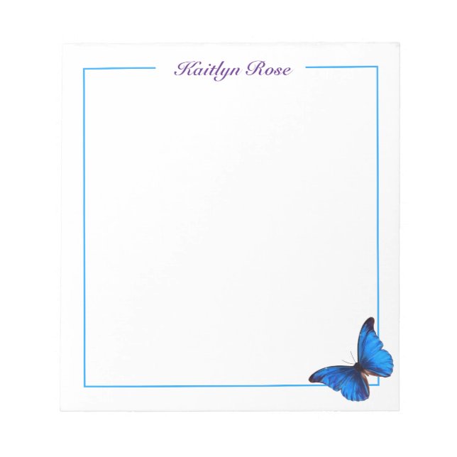 Bloc De Notas Hermosa Mariposa Morfo Azul| Notepad Personalizado (Frente)