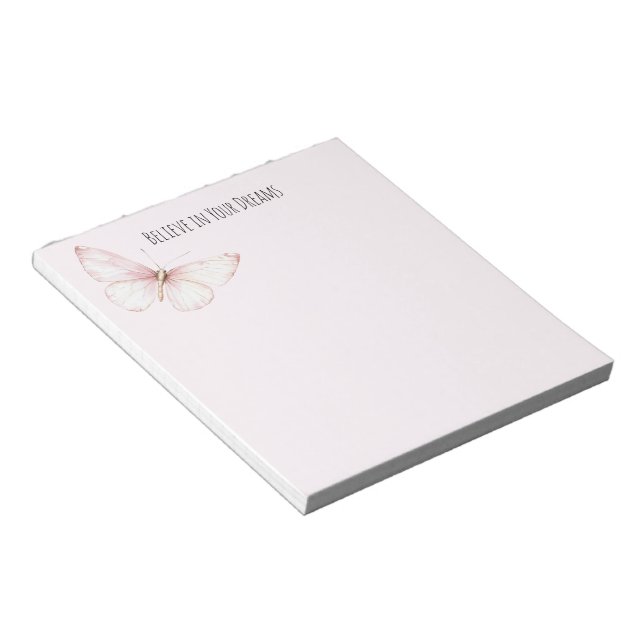 Bloc De Notas Hermosa Mariposa Rosa Cree en Sueños (Lado Derecho)