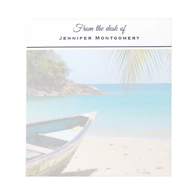 Bloc De Notas Hermosa playa tropical con lancha (Frente)