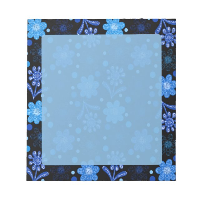 Bloc De Notas Hermosas flores azules de Boho (Frente)
