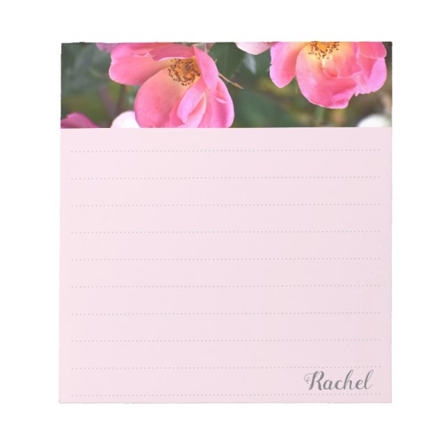 Bloc De Notas Hermosas Flores Rosa Montadas Personalizadas (Frente)