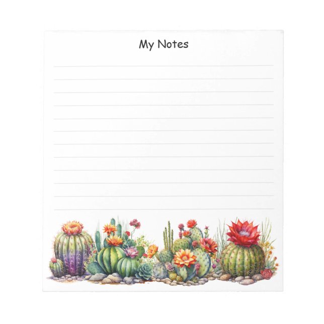 Bloc De Notas Hermoso Cacti florido (Frente)