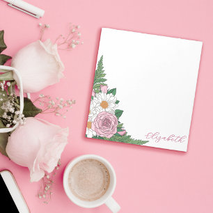 Bloc De Notas Hermoso Ox eye Daisies Pink Roses Floral