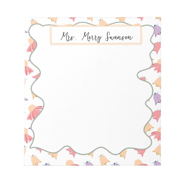 Bloc De Notas Hermoso patrón floral de Campana con nombre (Frente)