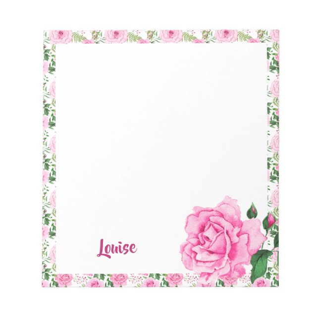 Bloc De Notas Hermosos Rosas de acuarela rosa personalizados (Frente)