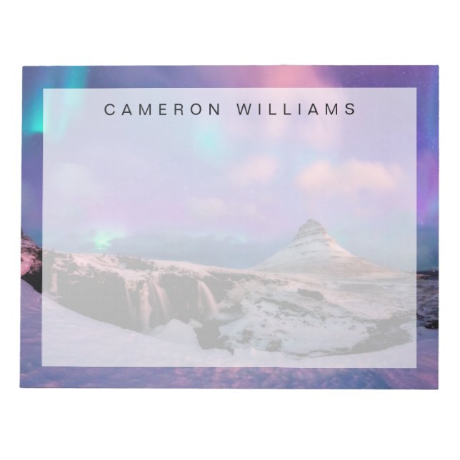 Bloc De Notas Hielo y nieve | Luces boreales, Montaña Kirkjufall (Frente)