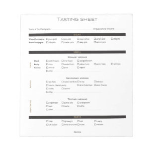 Bloc De Notas Hoja de degustación de champagne y esparkling